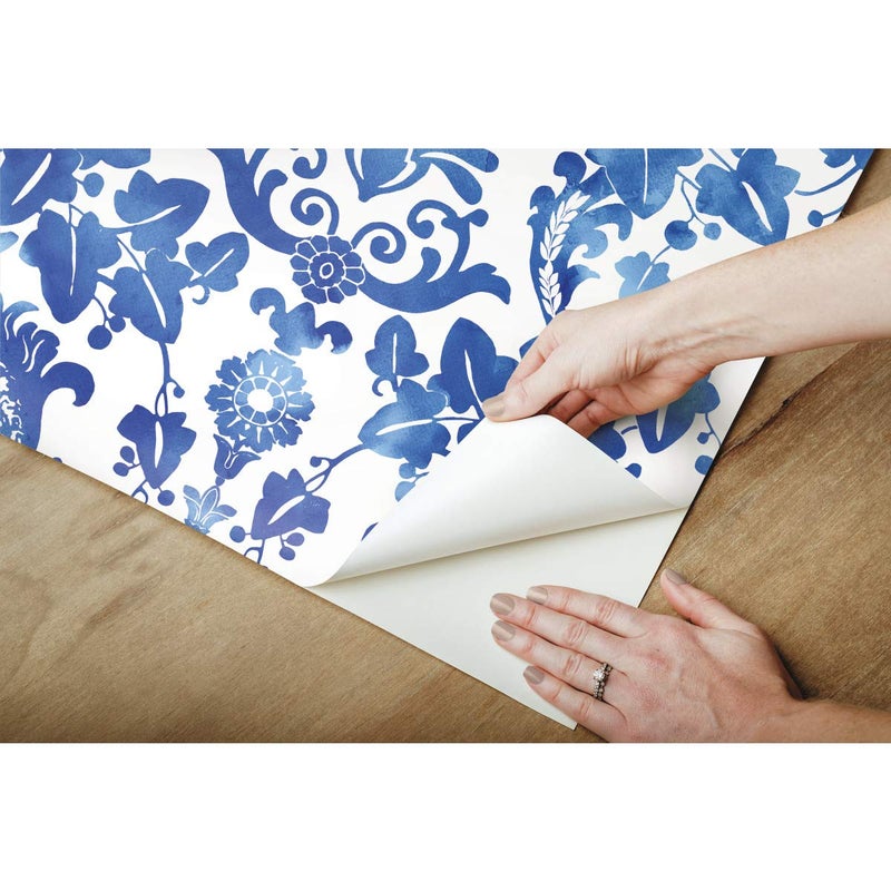 RoomMates RMK11597RL Blue Vine Damask Peel and Stick Wallpaper - Image 4